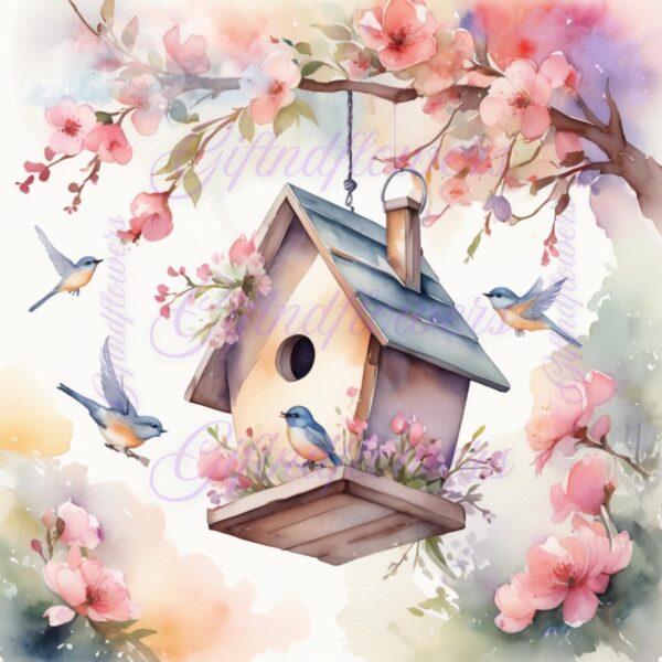 Whimsy in Bloom! 6 PNG Clipart Images – Birdhouse in Garden Watercolor Art – Instant Digital Download for Crafts, Decor & More - Image 2