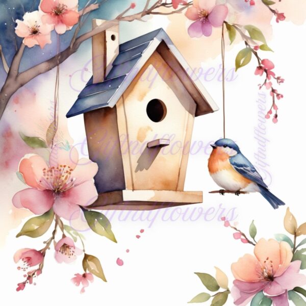 Whimsy in Bloom! 6 PNG Clipart Images – Birdhouse in Garden Watercolor Art – Instant Digital Download for Crafts, Decor & More - Image 4