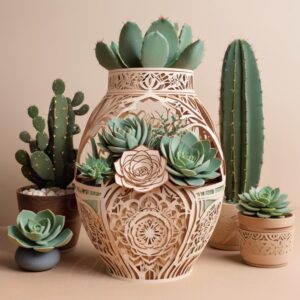 Boho Geometric Vase SVG: Mandala Laser Cut File for Cricut, Glowforge